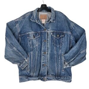 Vtg 80s Levis Trucker Jacket Men L Blue Denim Type 3 77930-7206 Red Batwing USA